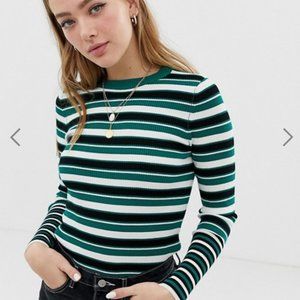 Green & Black Multi Stripe Ribbed Long-Sleeve Top